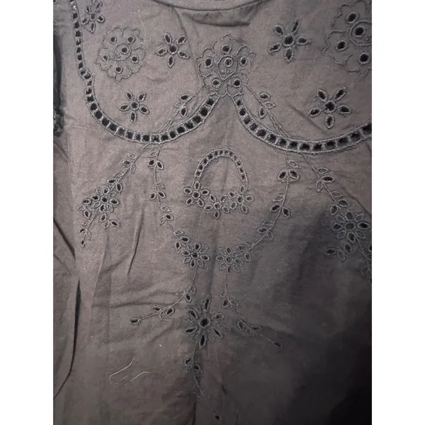 J.Crew Women Navy Blue Eyelet Embroidered‎ Ruffle 3/4 Sleeve Blouse Top Small - Image 3