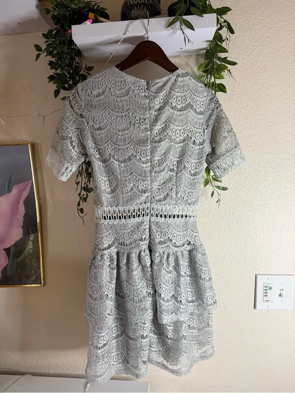 Missguided Light Gray Lace Mini Dress - Image 3