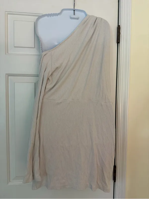 Missguided One Shoulder Ribbed Mini Dress Ivory Gray Size Large - Image 5