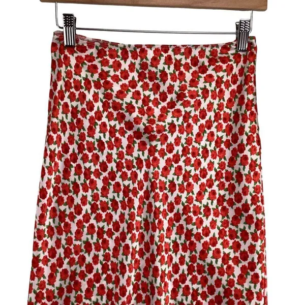 Topshop Womens Maxi Skirt SIze‎ 2 Red Floral Print Long Satin Full Length - Image 2