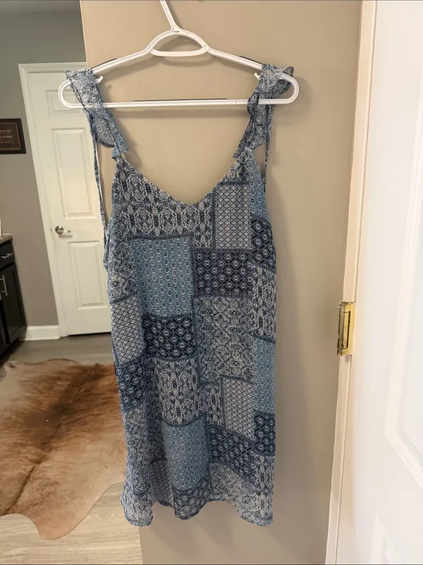C'isa Blue Patchwork Ruffled Mini Dress – Size Large - Image 2