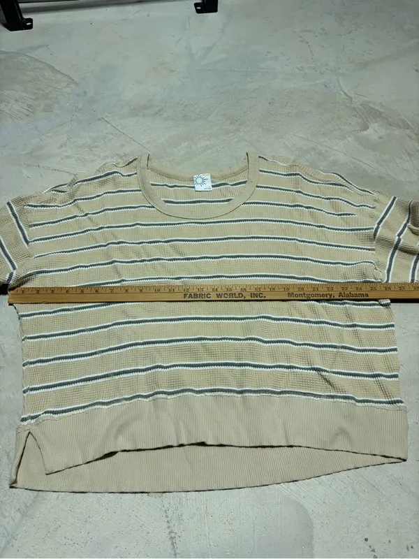 aerie Beige Striped Long Sleeve waffle knit Top large - Image 4
