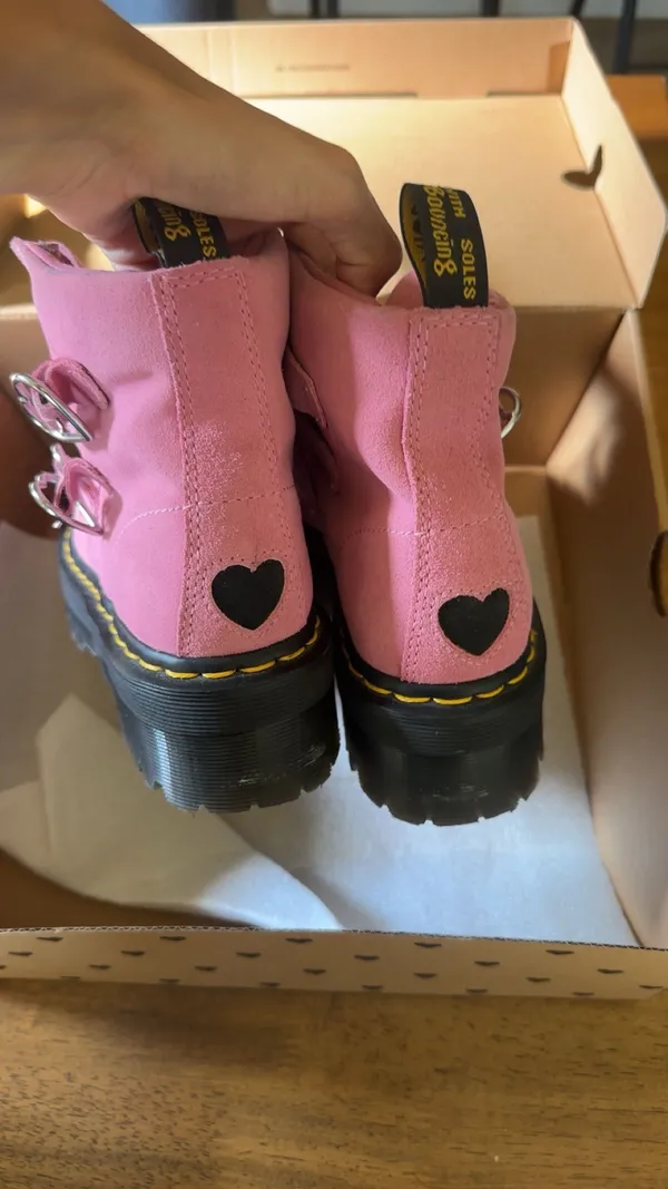 Pink Dr. Martens Boots with heart shaped buckles - Image 3