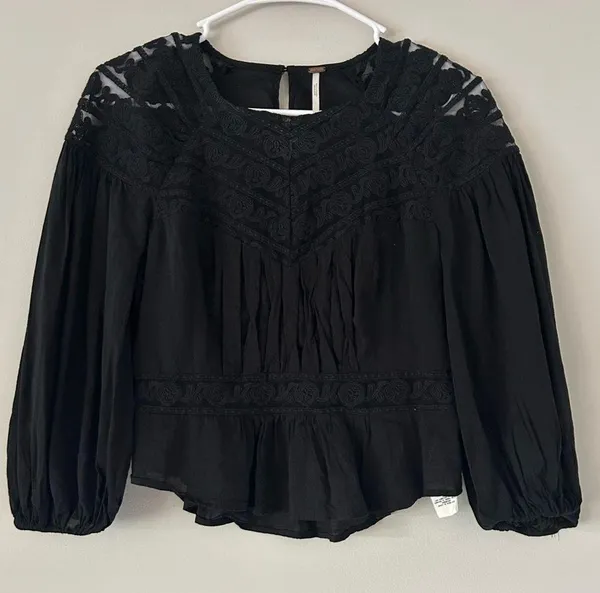 Free People Sweet Mornings Black Lace Blouse Top Size XS - Image 11