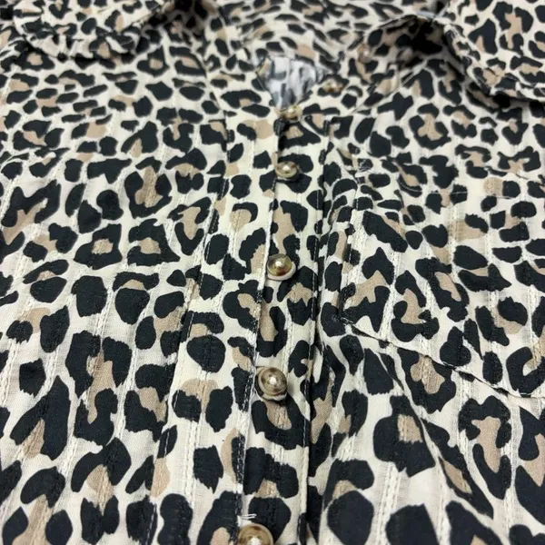 Pilcro Anthropologie Blouse Womens XS Beige Leopard Long Sleeve Ruffle Top - Image 3