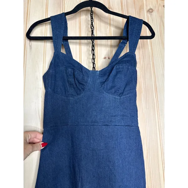NWT Lulus Keep It Darling Dark Wash Denim Bustier Lace-Up Midi Dress Party Sz S - Image 4