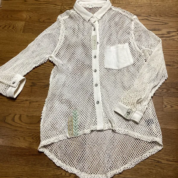 Pol open crochet Button down boho shacket Antique white. Size Medium - Image 2