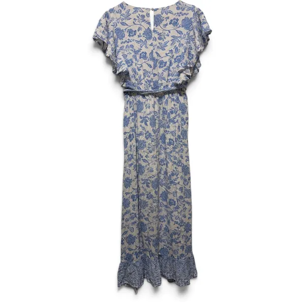 Bohme Blue‎ Floral Toile Ruffle Midi Dress Tie Waist Small - Image 3