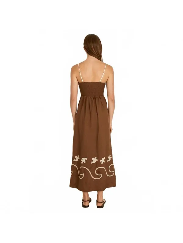 Mon Renn Fresco Embroidered Sundress Maxi Dress Summer Linen Cotton Size Medium - Image 2