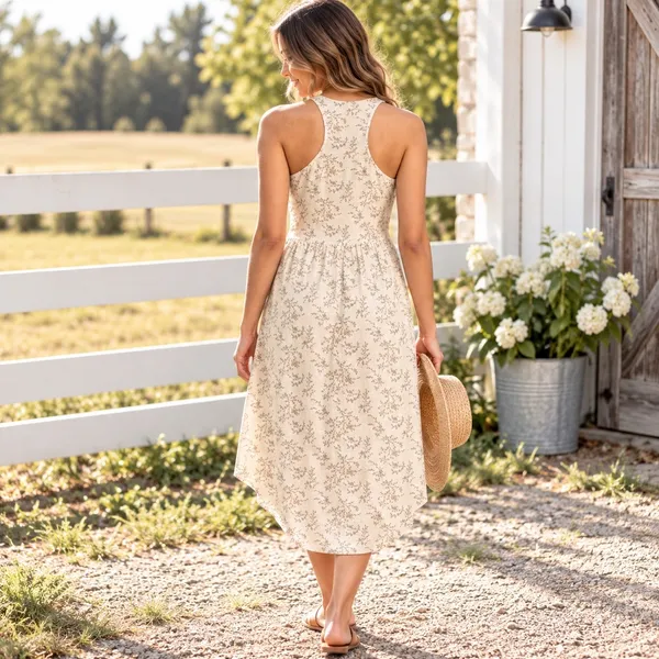 Universal Thread Cream Floral Racerback Midi Dress with Pockets Size M NWT - Image 2