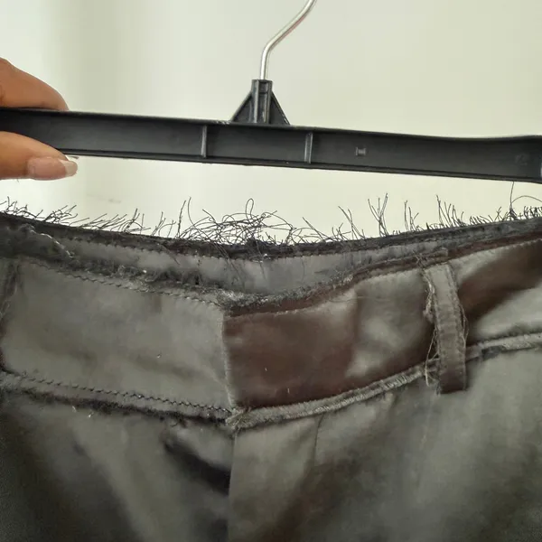 Zara‎ S Black Satin Frayed Waist Tapered Ankle Pants Preppy Classic Minimalist - Image 5