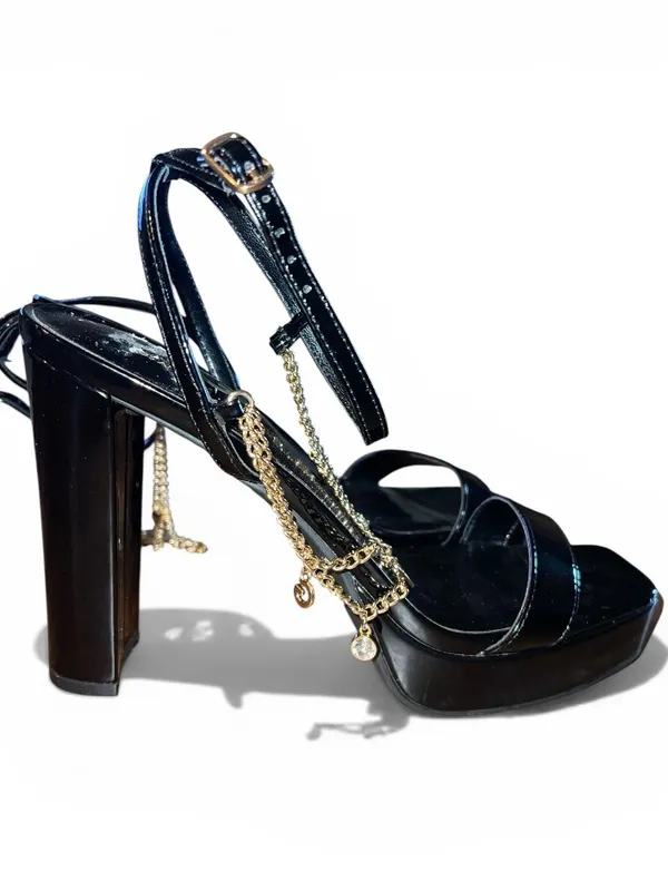NEW GBG Black Platform Heels with Gold Charms Size 8.5 - Image 4