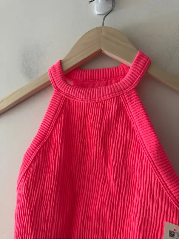 Aerie NEW! Superchill Seamless High Neck Bra Top Pink Ribbed - Image 4