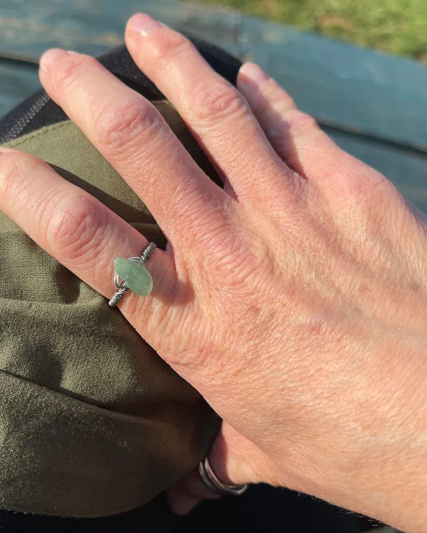 Wire Ring Green Stone (Custom Size To Order) - Image 2