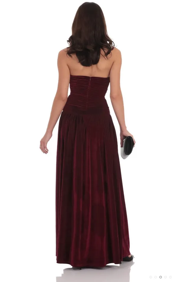 Lucy in the Sky Dress Maxi Velvet Wine - Image 2