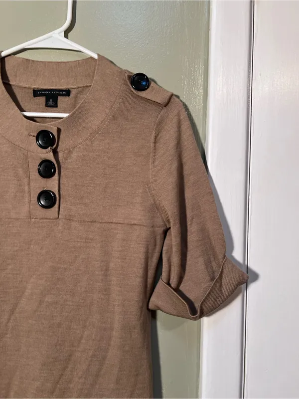 Banana Republic Women’s Size Small Short Sleeve Sweater Dress Tan Brown Buttons - Image 6