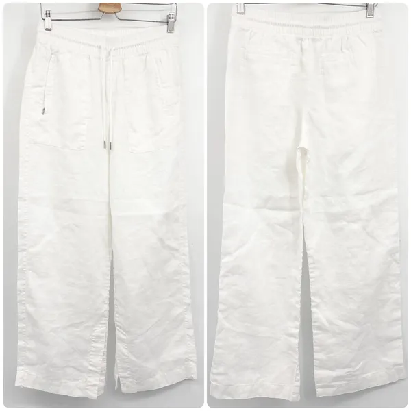 Athleta Womens Retreat Linen Wide Leg Coastal Minimalist Beachy White Pants S - Image 3