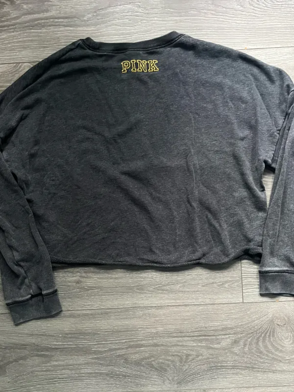 Pink Victoria’s Secret University of Iowa Gray Yellow Crop Crew Sweatshirt L - Image 2