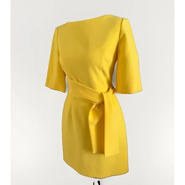 Alice + Olivia Virgil Belted Mini Dress Women's 0 Yellow Boat Neck - Image 4