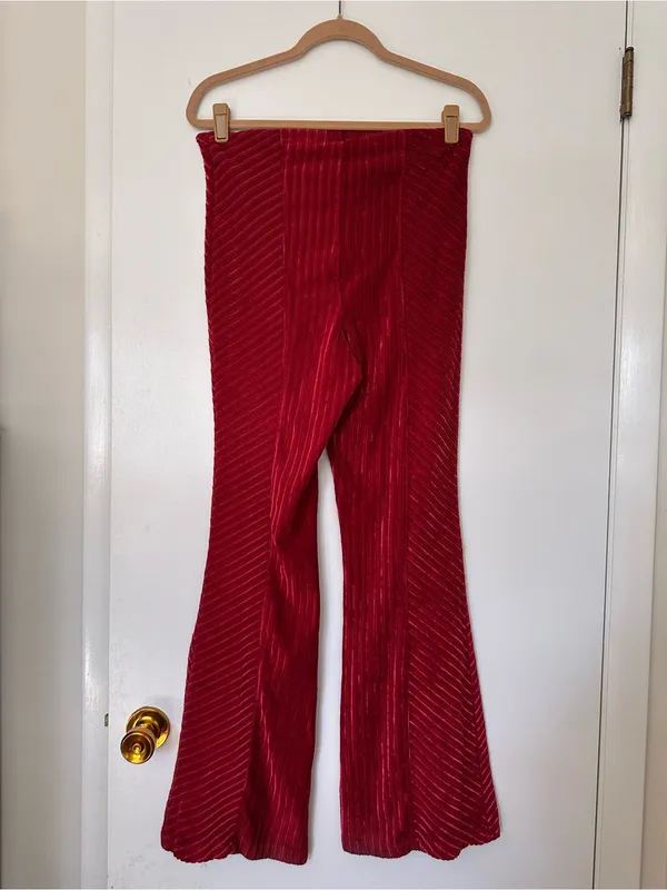 Free People Penny Ribbed Velvet Flare Pants Womens Medium Boho Rocker - Image 9