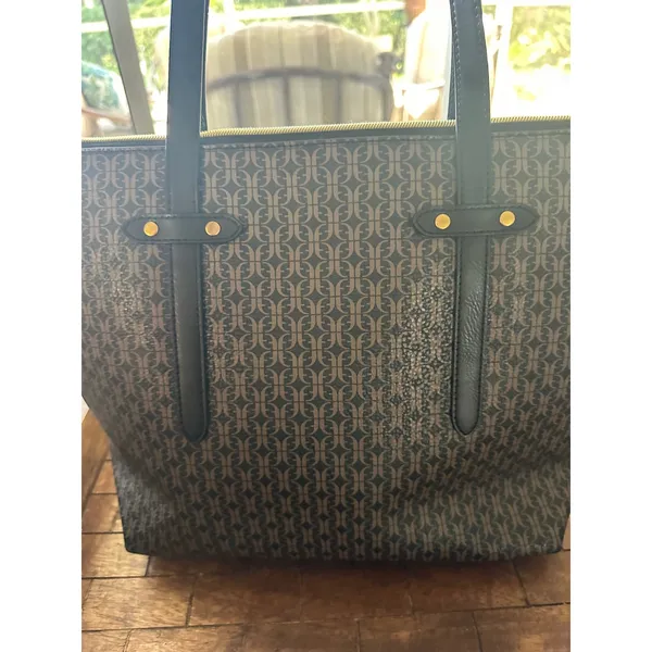 Fossil Monogram Tote Bag Brown Black Signature Logo Print‎ Shoulder Bag Large - Image 3