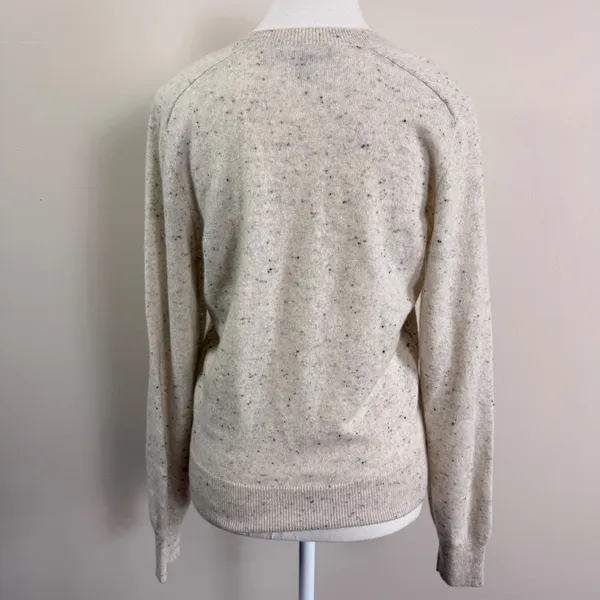 Ann Taylor Womens 100% Cashmere V-Neck Sweater Cream Speckled Donegal Medium - Image 3