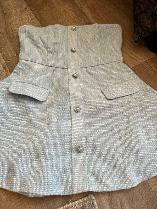 MORE TO COME Anwen Mini Dress in Baby Blue Large New Womens Tweed Aline - Image 3