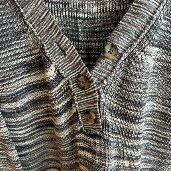Free People Cardigan‎ Sweater Women S Grey Brown Space Dye Knit Cropped V-Neck - Image 6