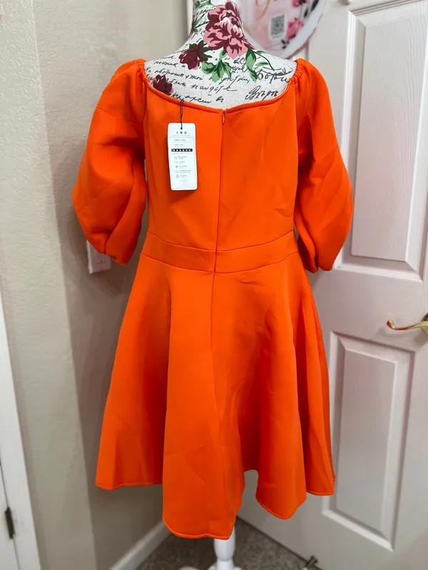 AOMEI vibrant orange off-shoulder dress woth bow - Image 4
