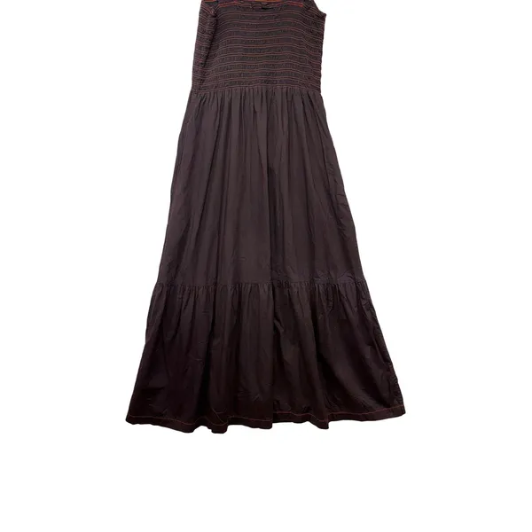Everlane Smocked Midi Dress Espresso Brown Rust Contrast Stitch Pockets Womens S - Image 10