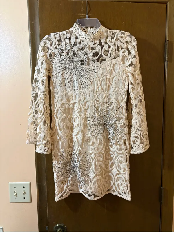 Free People North Star Sequin Lace Mini Dress in Ivory - Image 2