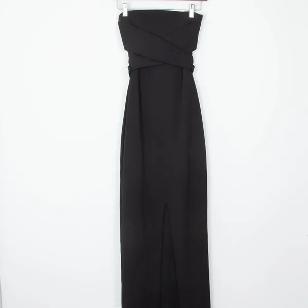 Lulus Womens Evening Maxi Dress XS Black Strapless Crisscross‎ Front Slit - Image 2