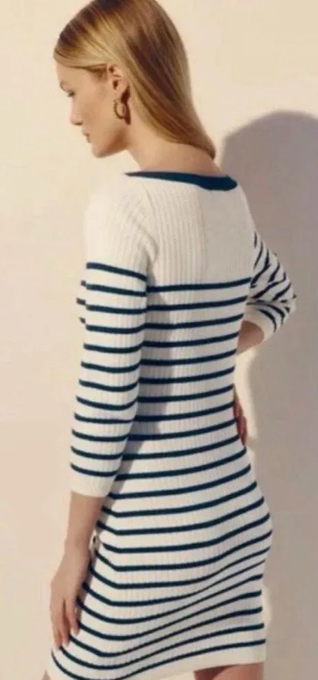 NWT REFORMATION Ines Striped Ribbed Knit Crewneck Mini Dress Sz L - Image 2