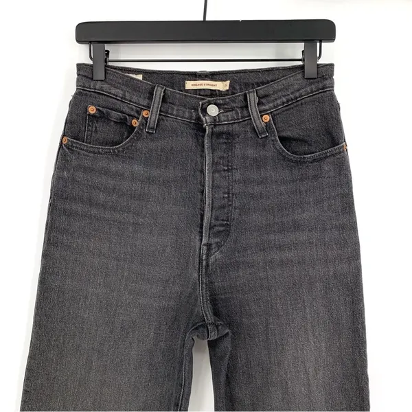 LEVI'S Premium Ribcage Straight Ankle Jean Wash Black Grey Denim 26 - Image 2