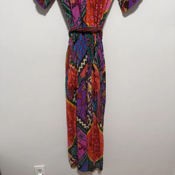 Farm Rio NWT Dotted Patch Scarf Colorful Bold Jumpsuit Size Small - Image 6