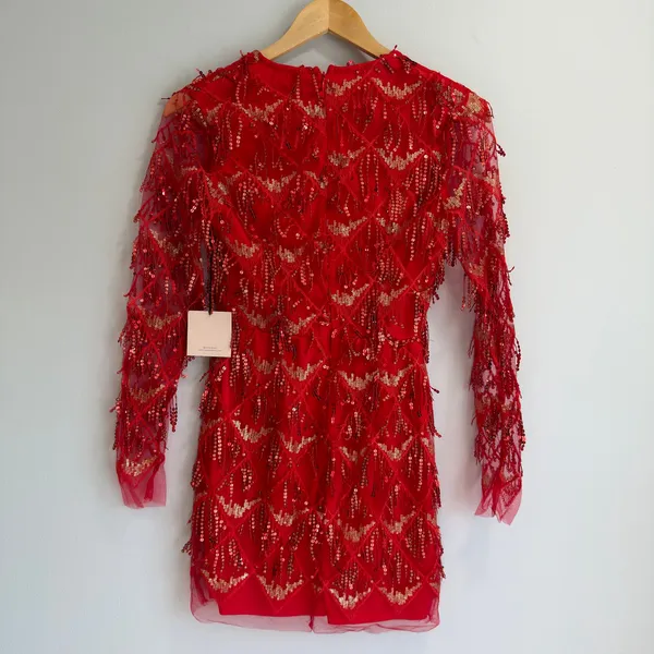 Superdown Nia Sequin Red Fringe Party Mesh Embellished Glam Dress NWT Small - Image 5