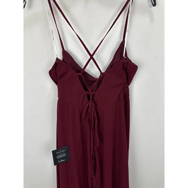 Lulus Event Ready Burgundy Backless Lace-Up Maxi Dress Chiffon Formal Medium NWT - Image 9