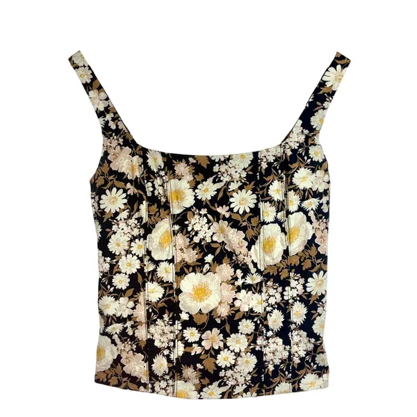 Abercrombie & Fitch Black White Brown Floral Casual Boho Tank Top Womens Size S - Image 2