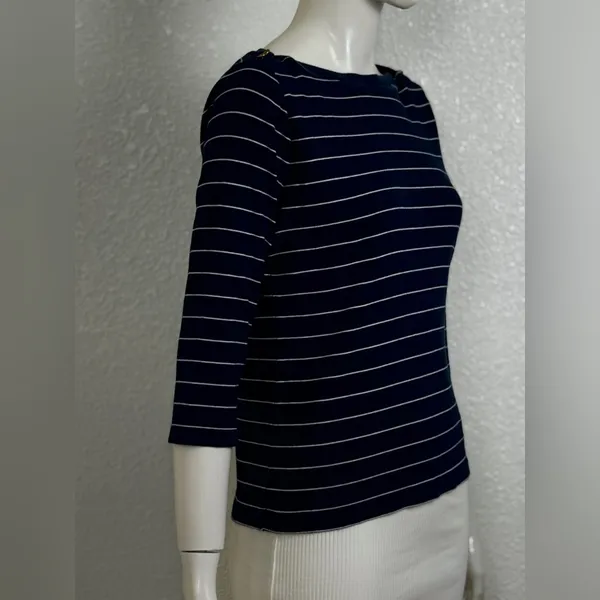 Ralph Lauren Vintage 100% Cotton Navy White Striped Long Sleeve Top Sz Medium - Image 3