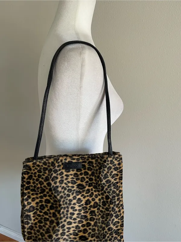 New York & Company Leopard Print Tote with Black Straps - Image 3