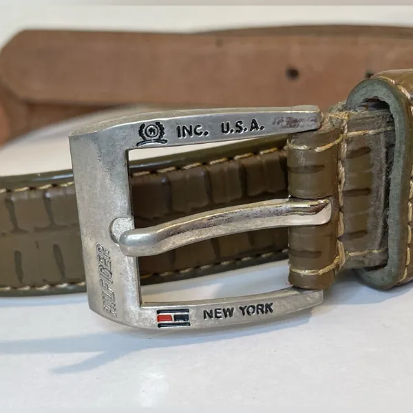 Vintage Tommy Hilfiger Square Buckle Croco-Print Leather‎ Belt Size XS (24”) - Image 2
