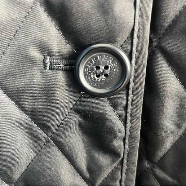 BURBERRY London QUILTED JACKET WOMENS Small BLACK Button Nova Double Breast - Image 16