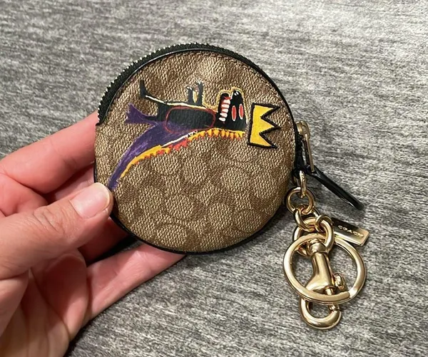 Coach X Jean Michel Basquiat Circular Coin Pouch In Signature Canvas Purse Charm - Image 6