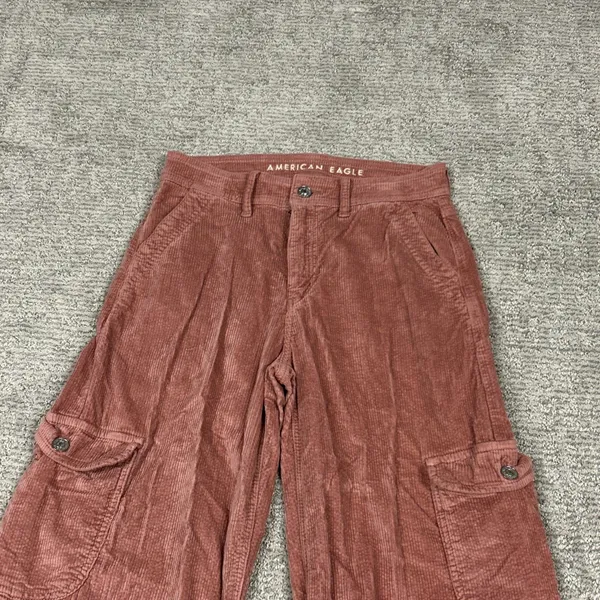 American Eagle Pants Womens 0 Short Pink Corduroy High Rise Cargo Baggy Wide Leg - Image 6