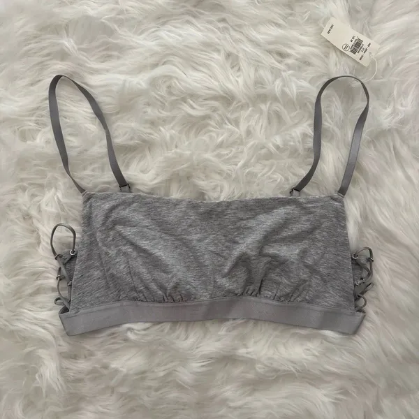 Aerie Real Good Strappy Side Lace Up Bralette Grey Size Medium - Image 2