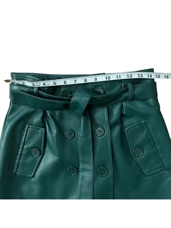 Forever 21 Faux Leather Wrap Belted Mini Skirt Green Size Medium - Image 6