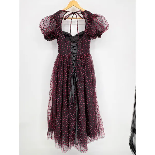 Heart Print Tulle Corset‎ Midi Dress Small Black Red Goth Coquette Prom Formal - Image 6