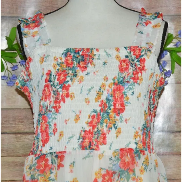 NWT Maurices Floral Smocked Tiered Ruffle Sleeveless Midi Dress Size XL Cottage - Image 3