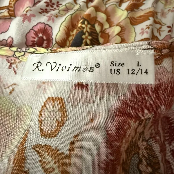 Vivimos Floral Maxi Dress L Prairie Flowy Relaxed Romantic Henley Elastic Waist - Image 11