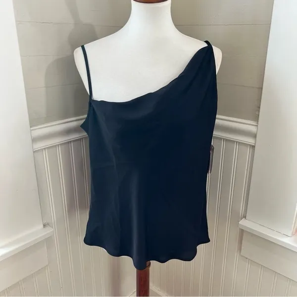 NWT Open Edit Black Asymmetrical Cowl Neck Satin Camisole Top Size Large - Image 2